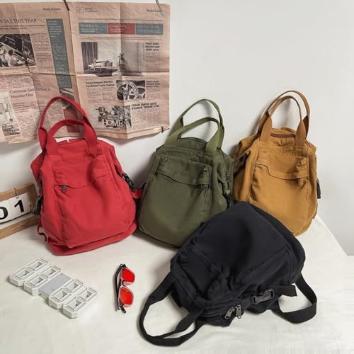 Canvas Backpack Purse for Women Large Size Tote Top Handle Bag Fashion Handbag Travel Rucksack Anti Theft (Brown) - color: Brown