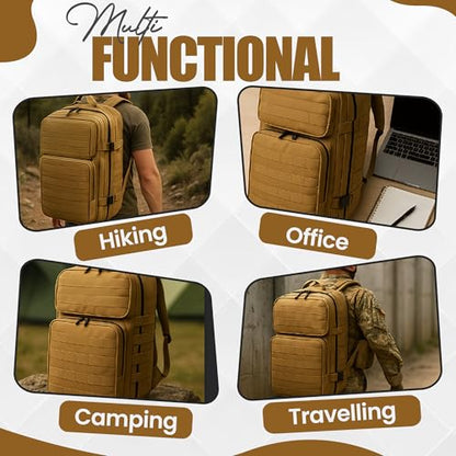 45L Military Tactical Backpack Large Day Pack for Men – MOLLE Rucking Assault Rucksack, Heavy-Duty Water-Resistant Bag for Hiking, Gym, Travel & Outdoor Adventures – Khaki - color: Khaki