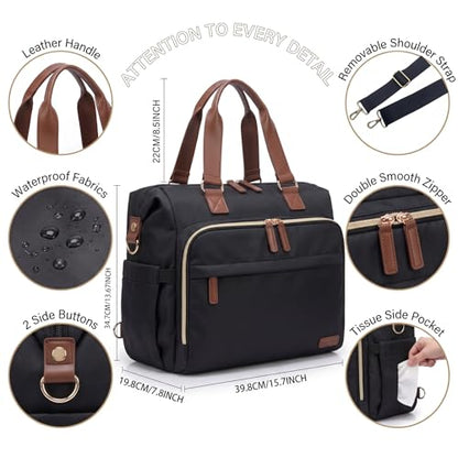 Diaper Bag Backpack Mommy Bag Large Capacity Diaper Backpack Travel Essential Baby Diaper Bag for Mom and Dad, Black - color: Black