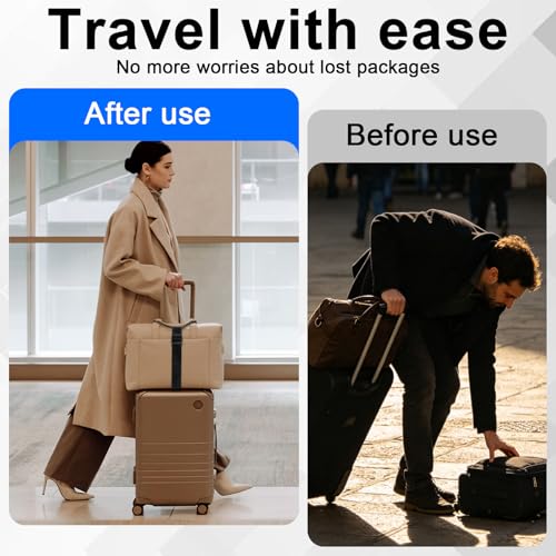 2 Pack Luggage Connector Straps, Adjustable Bungee Elastic Belt, for Attaching Extra Bags Purse to Suitcase Handle, Easy to Travel (Black)
