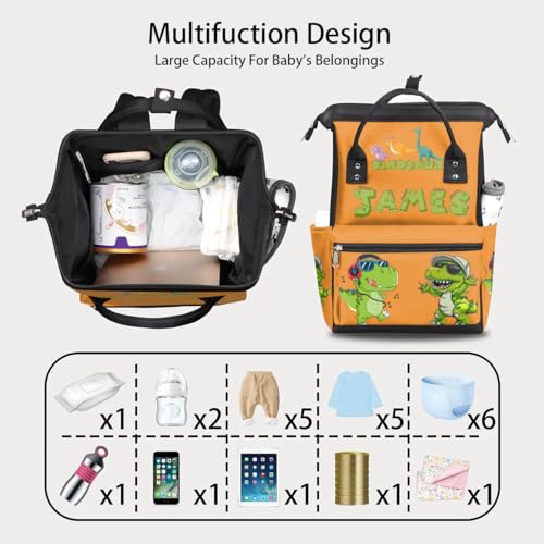 Custom Dinosaur-Diaper-Bag for-Baby-Boys Large Waterproof Nappy-Backpack for New Dad Mom Gifts - color: Orange