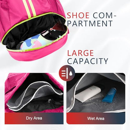 PinCute Drawstring Backpack for Women Men, Gym Bag for Soccer, Basketball, Swim, Beach, Water-Resistant Sports Backpack with Wet Pocket and Shoe Compartment, Rose - color: Rose