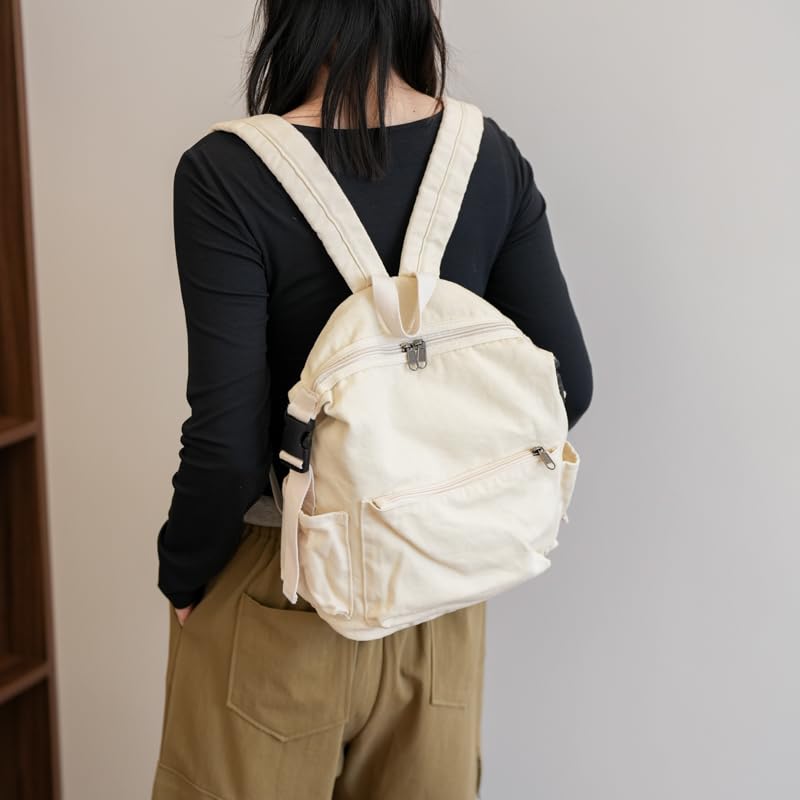 MaxxCloud Canvas Backpack-Adjustable Shoulder Straps,Unisex Mini Laptop Backpack for Work&Travel,Casual Daypack (White) - color: White