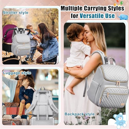 Weitars Diaper Bag Backpack Large Baby Diaper Bag with Changing Pad Travel Diaper Backpack,Baby Bag for Boys Girls,Stroller Straps,5 Insulated Pockets (Gray) - color: Gray