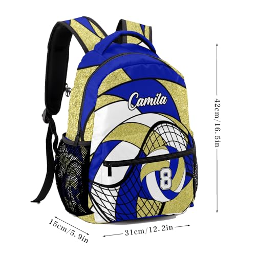 Volleyball Blue Gold Shoulders Bags Daypack with Name Personalized School Bookbag for Sports Party Traveling - color: Volleyball Blue Gold