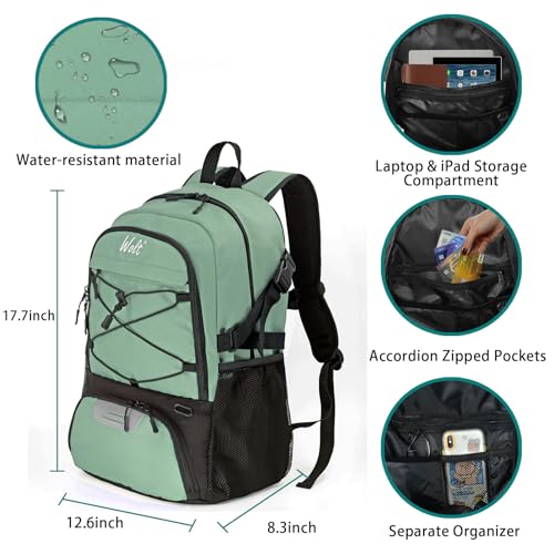 WOLT Basketball Backpack Large Sports Bag with Separate Ball Holder & Shoes Compartment, Best for Basketball, Soccer,Gym - color: Green