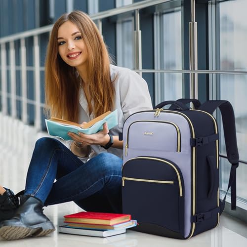 LOVEVOOK Travel Essentials Carry on Backpack 40L Travel Backpack for Women Men,Waterproof TSA Personal Item Travels Bag Airline Flight Approved,Large Carry on Luggage Laptop Backpack with Packing Cube - color: Grayish Blue - Dark Blue - Black, size: Large