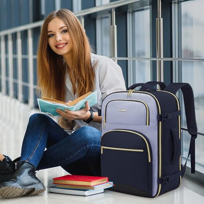 LOVEVOOK Travel Essentials Carry on Backpack 40L Travel Backpack for Women Men,Waterproof TSA Personal Item Travels Bag Airline Flight Approved,Large Carry on Luggage Laptop Backpack with Packing Cube - color: Grayish Blue - Dark Blue - Black, size: Large