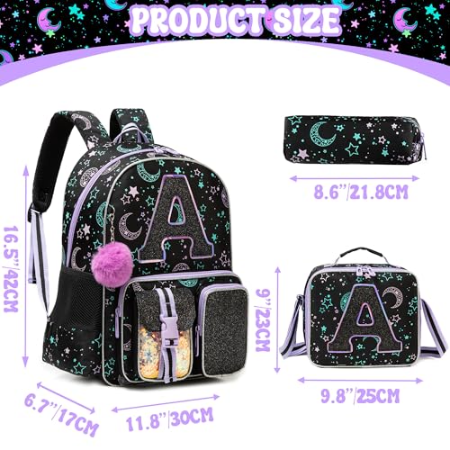 HTgroce Backpacks for Girls School Bag Kids Black Bookbag for Elementary Students Kids Backpack with Lunch Box and Pencil Case - color: Black, style: A