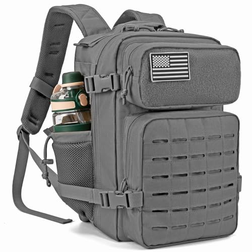 QT&QY 25L/45L Military Tactical Backpack For Men Molle Daypack 3 Day Bug Out Bag Hiking Rucksack With Bottle Holder - color: 25l Gray