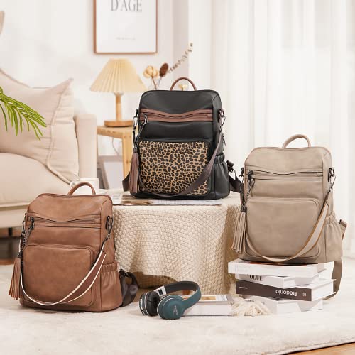 CLUCI Womens Backpack Purse Leather Backpack Large Fashion Designer Travel Ladies Shoulder Bags with Wristlet 2PCS - color: 0-1 Brown 2pcs