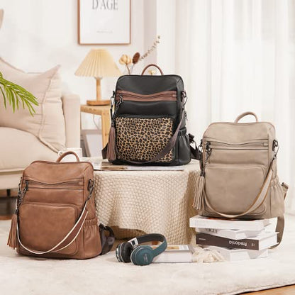 CLUCI Womens Backpack Purse Leather Backpack Large Fashion Designer Travel Ladies Shoulder Bags with Wristlet 2PCS - color: 0-1 Brown 2pcs