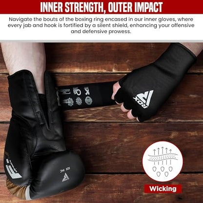 RDX Boxing Hand Wraps Inner Gloves Men Women, Half Finger Elasticated Bandages, Under Mitts Fist Protection, Muay Thai, Kickboxing, MMA, Martial Arts Speed Bag Punching Training - color: Black, size: Large