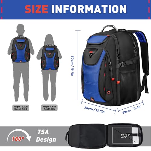 Z-MGKISS Large Travel Backpack for Men, 18.4 Inch Laptop backpack, TSA Flight Approved, Water Resistant, Business Work Bag with USB Charging Port, Extra large Backpacks, Blue - color: Blue-1