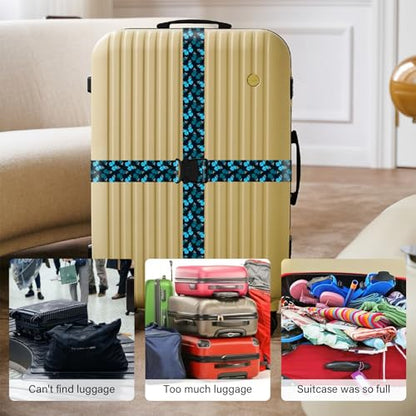 2 Pack Luggage Straps for Suitcases, Adjustable Travel Belt with Double Lock and Quick Release Buckle, Heavy Duty Nylon Bag Packing Strap, Unique Identifiers Travel Accessories-Blue Butterfly - color: 24020 Blue Butterfly
