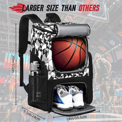 Basketball Backpack, Basketball Bag with Separate Ball Holder & Shoes Compartment Water Resistant Sports Bag Basketball Equipment Bags Fit Volleyball, Soccer, Swim, Gym, Travel, Black, White - color: Blackgreywhite