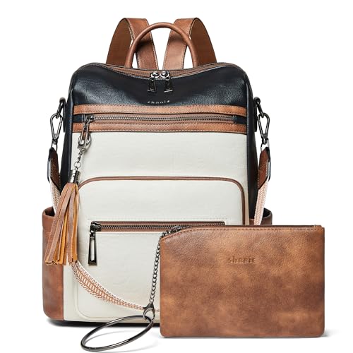 Shrrie Backpack Purse for Women Leather Fashion Designer Travel Backpack Convertible Shoulder Satchel Bag for College Work - color: 3-1 Black With Brown and White