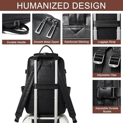 Vegan Leather Backpack for Women and Men, Fits 17.0" Laptop, Stylish Lay-Flat Carry-on Travel Backpack with Luggage Strap for Travel and Daily Use - color: 4-1 Black