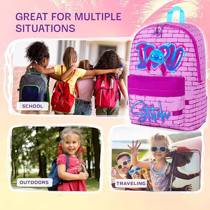 Disney Stitch Backpack for Girls Teens School Bag Kids Book Bag School Supplies Gifts (Pink) - color: Pink