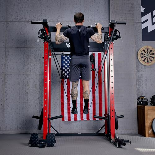 MAJOR FITNESS F22 Power Rack, 1600lbs All-in-One Squat Rack with Dual Pulley System, Heavy-Duty Steel Frame, Attachments & Storage for Home Gym Strength Training - color: Black, style: F22 (with Bench Elite BK)