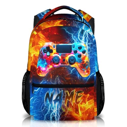 Gamer Backpack for Kids School Kindergarten Elementary Primary Middle College, Personalized Gaming Schoolbag for Boys, 17 Inch Custom Large Capacity Bookbag for Travel Work Hiking - color: Game4
