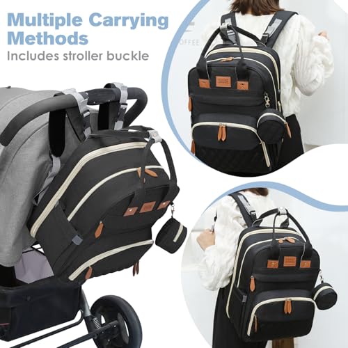 JSTPRO Diaper Bag Backpack, Large Diaper Bag with Changing Pad, Baby Bag, New Mom Gifts, Lightweight Waterproof Unisex Diaper Bag with Insulated Pockets and USB Charging Port, Black - color: Black