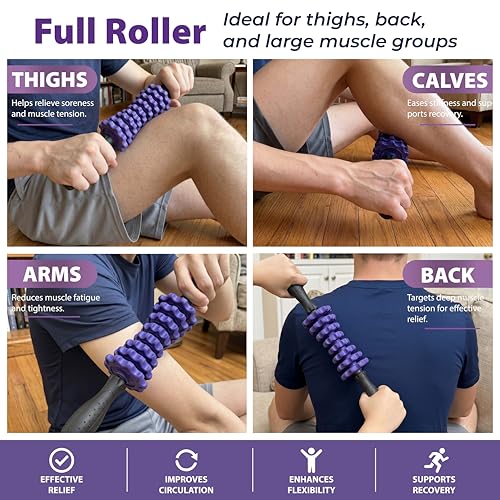ONIPAX 3-in-1 Muscle Roller Stick, Manual Massage Tool with 8 Adjustable Gears & POM Core, Customizable Deep Tissue Relief for Neck, Back, and Calves, Portable Post-Workout Recovery (Purple)