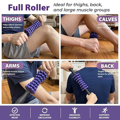 ONIPAX 3-in-1 Muscle Roller Stick, Manual Massage Tool with 8 Adjustable Gears & POM Core, Customizable Deep Tissue Relief for Neck, Back, and Calves, Portable Post-Workout Recovery (Purple)