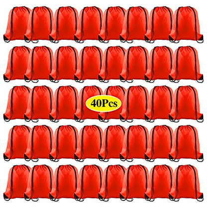 KUUQA 40Pcs Red Drawstring Backpack Bags Sack Drawstring Bags Bulk String Backpack Storage Bags for Sport Gym Traveling - color: Red