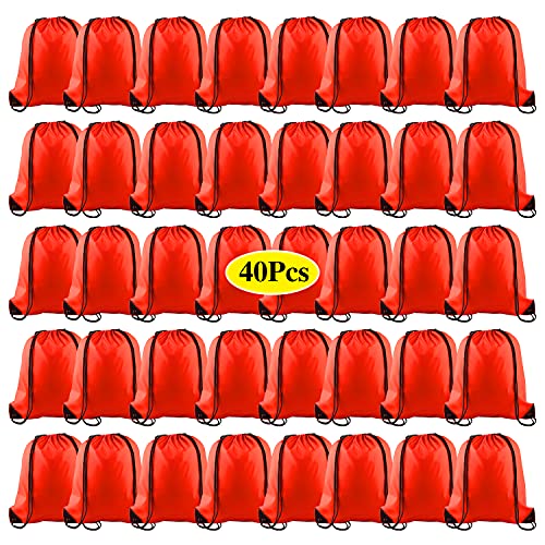 KUUQA 40Pcs Red Drawstring Backpack Bags Sack Drawstring Bags Bulk String Backpack Storage Bags for Sport Gym Traveling - color: Red