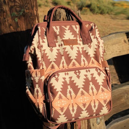 Montana West Wrangler Diaper Bag Backpack Aztec Callie Bag Travel Backpack Purses Western Multi-Function Baby Bags for Mom - color: Brown