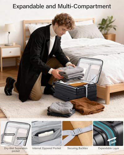 Hanke 24 Inch Expandable Luggage Top Opening Checked Bag Luggage Hard Shell Suitcases with Wheels Lightweight Travel Luggage Medium Suitcase with Lock for Woman Men-Jet Black - color: Jet Black, size: 24 Inch Expandable