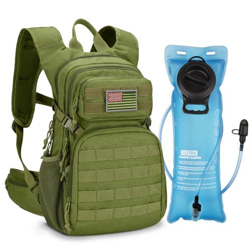 CVLIFE Hydration Backpack with 3L TPU Tactical Water Bladder, 22L Hiking Backpack for Men Women, Heavy Duty Molle Water Backpack with Multiple Compartments for Cycling Running Hunting Camping - color: Green