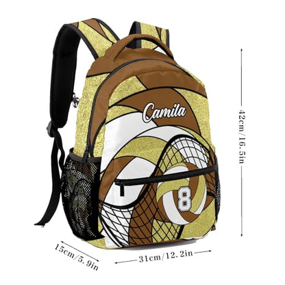 Volleyball Brown Gold Waterproof Backpack Casual School Bags Bookbag Custom Daypack for Birthday Holiday Gift - color: Volleyball Brown Gold