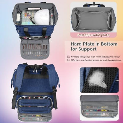 LTINVECK Nail Polish Organizer Case Backpack Holds 70 Bottles (15ml/0.5fl.oz)& Nail Lamp, 2 Layers Detachable Nail Kit Storage Case, Large Travel Nail Supplies Shoulder Bag for Manicure Tools (Blue) - color: Blue