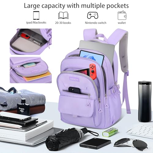 School backpack for Girls, Aesthetic Backpack for Women Cute Bookbag Preppy College (Purple) - color: Purple