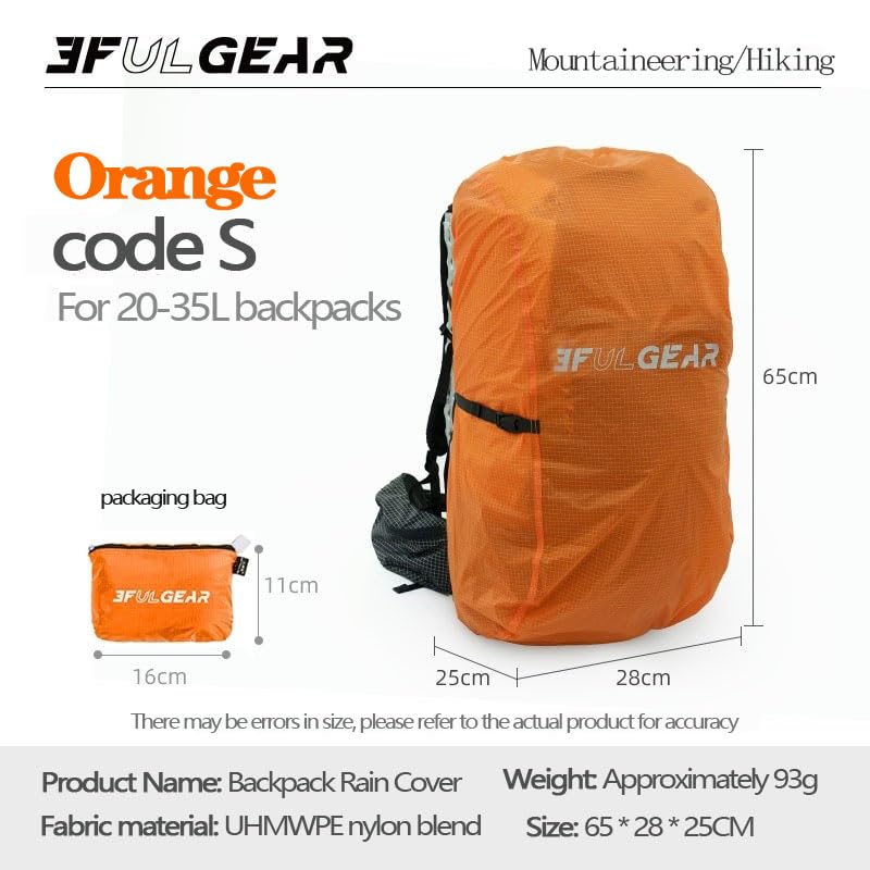 3F 20-85L backpack rain cover, waterproof, dustproof, wear-resistant, tear resistant outdoor hiking backpack cover (orange-S) - color: Orange-s