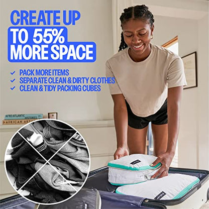 Acteon Compression Packing Cubes - 2 Pack Clean Dirty Separate Zipper - Lightweight Travel Packing Cubes for Luggage - Suitcase Organizer Travel Cubes - Large Small Laundry for Clothes Shoes Makeup - color: Concourse