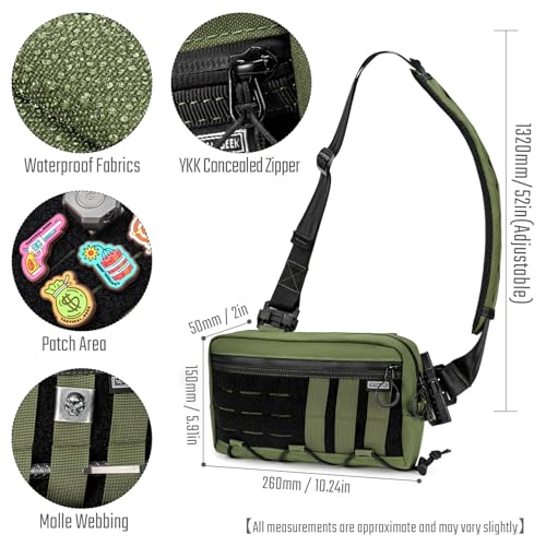 TACTICAL_GEEK Cache L3 EDC Sling Bag Chest, Lightweight Shoulder Daypack, 500D Nylon, Travel Hiking Concealed Carry,Crossbody Bag, Tactical Backpack, Hiking Ambidextrous Strap Green - color: Green