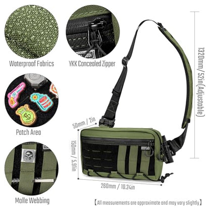 TACTICAL_GEEK Cache L3 EDC Sling Bag Chest, Lightweight Shoulder Daypack, 500D Nylon, Travel Hiking Concealed Carry,Crossbody Bag, Tactical Backpack, Hiking Ambidextrous Strap Green - color: Green