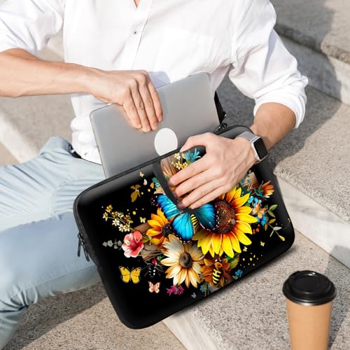 14 15 15.4 15.6 inch Laptop Handle Bag Computer Bag, Pouch Holder Notebook Sleeve Cover Soft Case Compatible for Dell,Lenovo,Toshiba HP, Asus Notebook-Blue Butterfly on Flowers - color: Blue Butterfly on Flowers