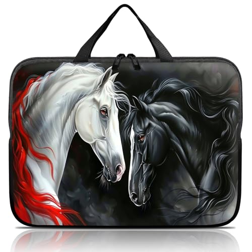 14 15 15.4 15.6 inch Laptop Handle Bag Computer Bag, Pouch Holder Notebook Sleeve Cover Soft Case Compatible for Dell,Lenovo,Toshiba HP, Asus Notebook-Black Horse and White Horse - color: Black Horse and White Horse