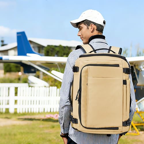 Carry On Travel Backpack with Shoe Compartment Flight Approved Laptop Backpack Expandable Work Business Backpack for Women Men Casual Daypack, Khaki - color: Khaki, style: A