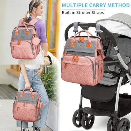 KABAQOO Diaper Bag Backpack with Detachable Changing Station, Large Capacity Baby Diaper Bags for Boys & Girls, Baby Registry Search Stuff & Shower Gifts, Newborn Essentials Must Haves, Pink Grey - color: Pink Grey