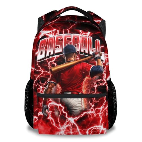 UNIKITTY Baseball Backpack for Boys Kids School Bag - 17 Inch Durable Sports Bookbag for Youth Little Boys Elementary Middle School Students - color: Red