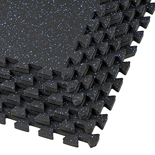 Xspec 1/2" Thick 48 sq ft (12 Tiles) Interlocking Rubber Top EVA Foam Exercise Mat | Home Gym Mats Workout Flooring Tiles for Gyms, Fitness Rooms | Durable Grip Protective Flooring, Black/Blue