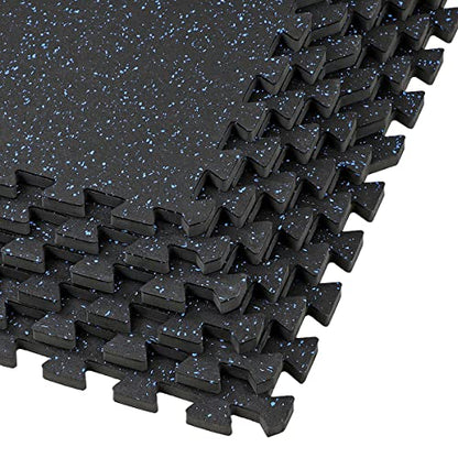 Xspec 1/2" Thick 48 sq ft (12 Tiles) Interlocking Rubber Top EVA Foam Exercise Mat | Home Gym Mats Workout Flooring Tiles for Gyms, Fitness Rooms | Durable Grip Protective Flooring, Black/Blue