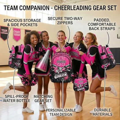 Personalized Cheer Backpack Custom Initial Backpacks, 17 Inch Glitter Cheerleading Bookbag - color: Pink Black