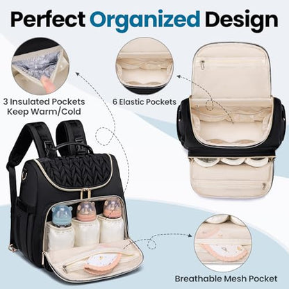 Tealari 4 in 1 Convertible Diaper Bag Backpack,Waterproof Baby Diaper Bag with Changing Pad,Converts into Baby Tote Bag,Diaper Backpack,Stroller Bag and Crossbody Diaper Bag - color: Black