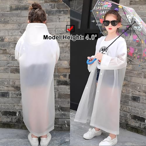 Rain Ponchos Raincoats for Kids, Reusable Boys Girls Rain Jackets Emergency with Hood for Family Disney Travel Outdoor - color: A-white